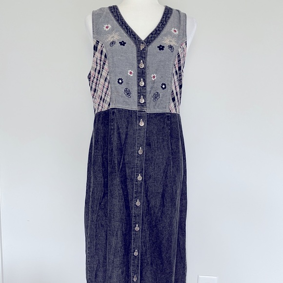 Vintage Black Bobbie Brooks Denim Maxi Button Down Dress / Size S - Picture 2 of 6